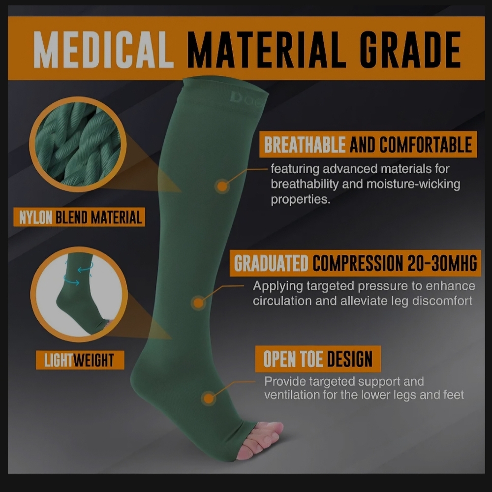 Doc Miller Open Toe Compression Socks Shin Splints Calf Toeless Circulation M - Picture 2 of 7